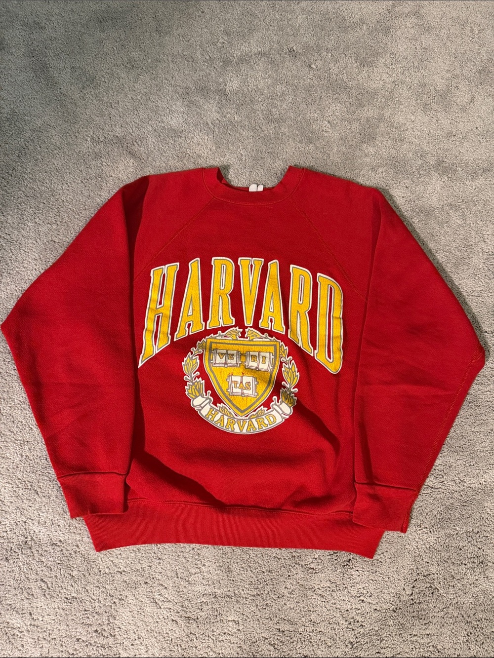 Vintage Harvard Red Crewneck Sweatshirt with Yellow Crest